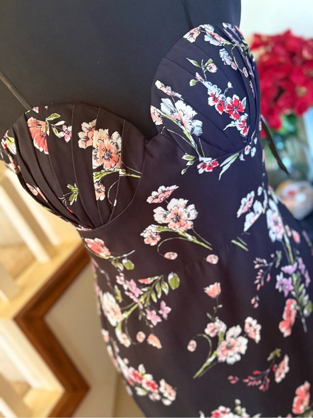 Aidan Mattock Black Floral Spaghetti-Strap Midi Dress